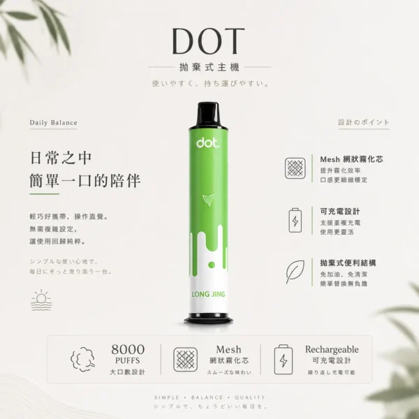 ChatGPT-Image-2026年8月22日-下午06_11_21.webp DOT PLUS 8000口 可充電式拋棄式設備 極致細膩清爽冰感水果定位 兼具大口數與穩定輸出高CP值產品