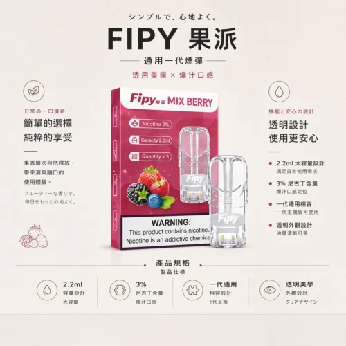 【買三贈主機】Fipy果派一代通用煙彈 2.2ml容量 3%尼古丁鹽 頂級陶瓷芯 全台現貨秒發