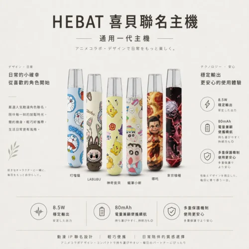 ChatGPT-Image-2026年8月22日-下午07_47_06.webp Hebat喜貝Labubu聯名一代通用主機 隨身潮玩備用煙桿 8.5W穩定輸出大電量 台灣現貨