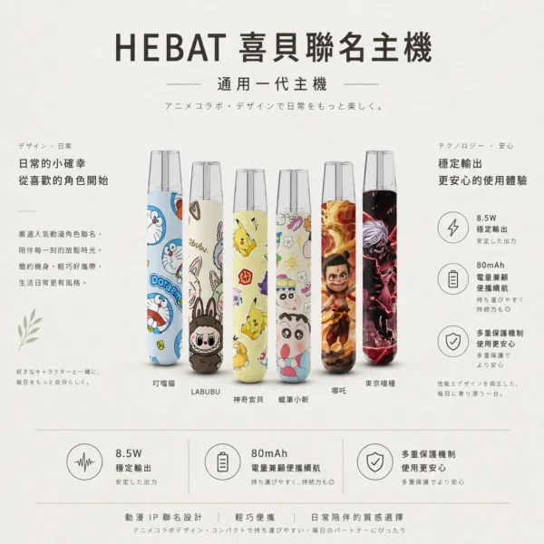 Hebat喜貝Labubu聯名一代通用主機 隨身潮玩備用煙桿 8.5W穩定輸出大電量 台灣現貨