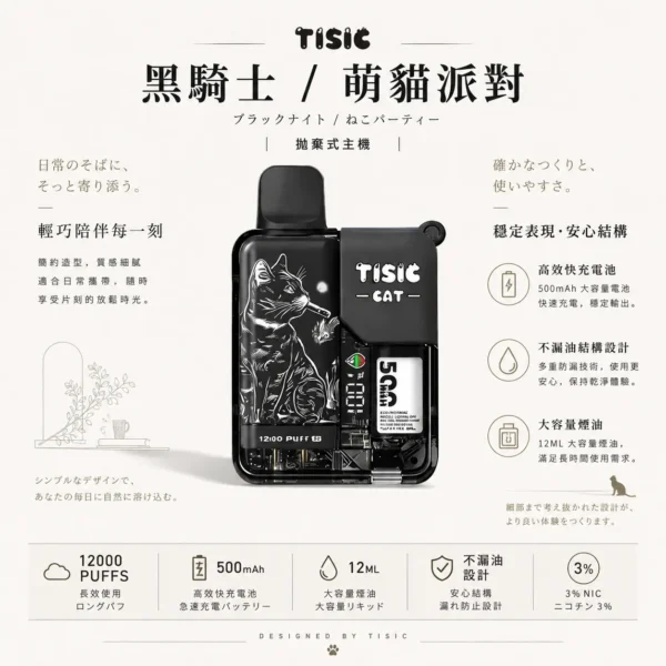 【買十送一】TISIC 12000口拋棄式電子煙 12ml超長效不漏油結構技術 500mAh高效快充穩定輸出 台灣現貨