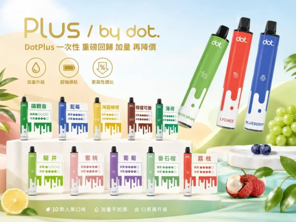 ChatGPT-Image-2026年9月5日-下午04_56_28.webp DOT PLUS 8000口 可充電式拋棄式設備 極致細膩清爽冰感水果定位 兼具大口數與穩定輸出高CP值產品