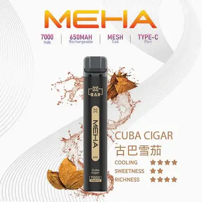 魅嗨 MEHA XBAR 小黑條 7000口 採用 Mesh 網綿芯霧化技術 與 Type-C 快充 打造極強冰感細膩口感