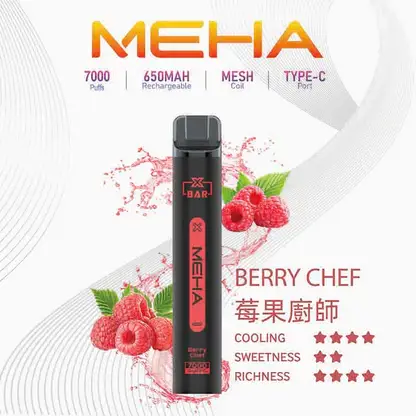 魅嗨 MEHA XBAR 小黑條 7000口 採用 Mesh 網綿芯霧化技術 與 Type-C 快充 打造極強冰感細膩口感