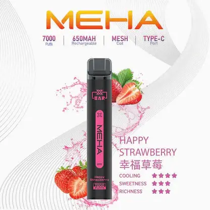 魅嗨 MEHA XBAR 小黑條 7000口 採用 Mesh 網綿芯霧化技術 與 Type-C 快充 打造極強冰感細膩口感