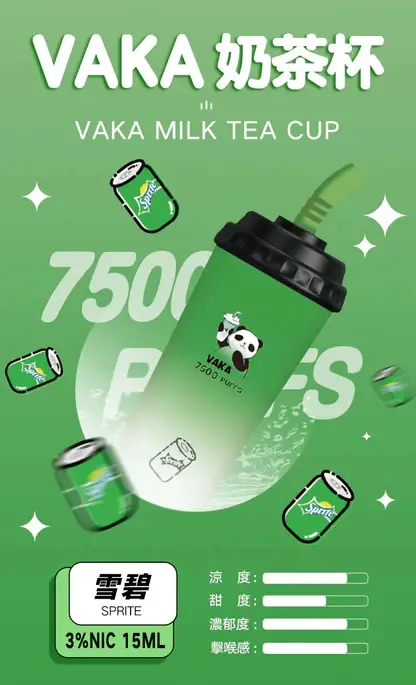 VAKA 冰感水果奶茶系 7500口 萌熊貓造型隨身攜帶超搶眼 3% 尼古丁鹽長效續航 旅遊出差備用推薦