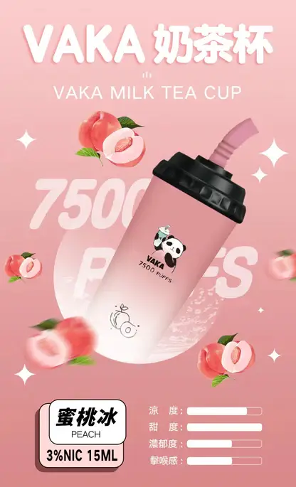 VAKA 冰感水果奶茶系 7500口 萌熊貓造型隨身攜帶超搶眼 3% 尼古丁鹽長效續航 旅遊出差備用推薦